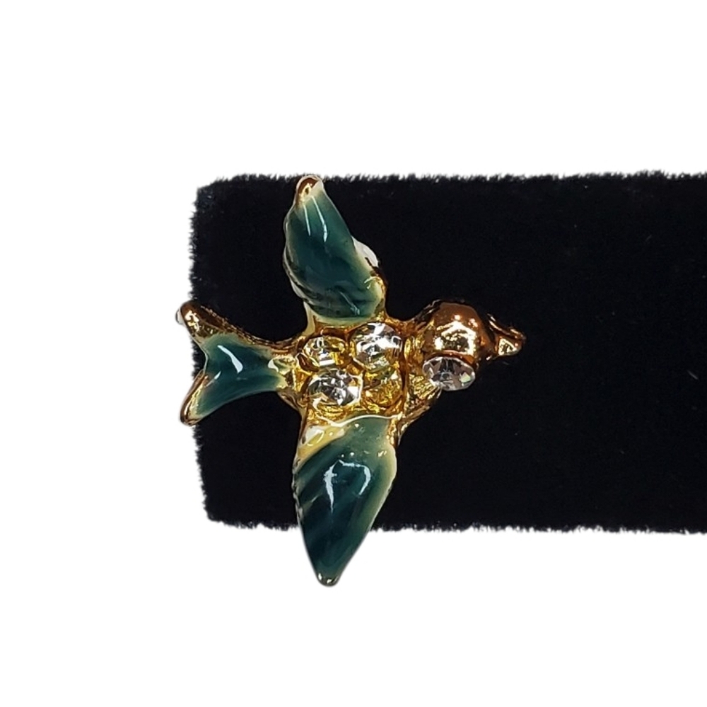 Vintage Unsigned Gold-Tone Enamel & Rhinestone Bluebird of Happiness Lapel Pin